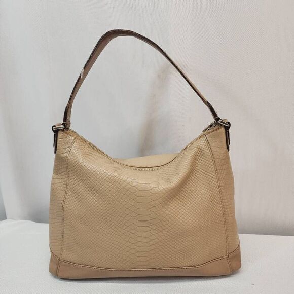 Coach Charlie Python Embossed Leather Tote Shoulder Bag Beige Zip Closure F31283 - Picture 2 of 13